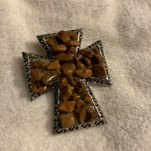 Brooch-Brown Jasper Brooch set in silver tone metal.